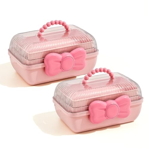 Image of KiZY Girl Kid Hair Accessories Storage Box | Hair Ties-Clips, Bow-Ribbon-Headband, Jewelry Organizer | Portable Case | Available in Multiple Design-Color. (Pack of - 2, Kid Pink)