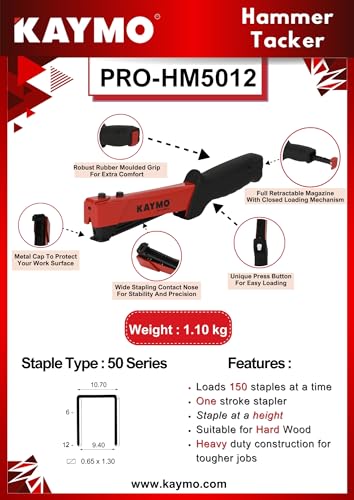 Image of Kaymo Hammer Tacker PRO-HM5012 50 Series 6-12 mm with 50 /10 Staples Pins 1600 Pcs