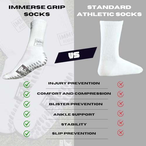 IMMERSE Performance Grip Sock - Anti Slip Sock - Men & Women - Soccer, Pilates - Hospital Sock - Comfort & Compressed - Crew2