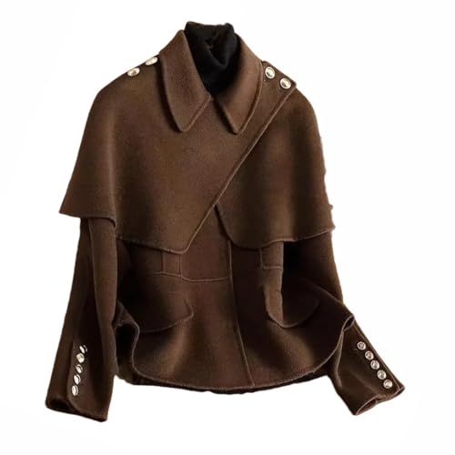 Women Spliced Woolen Jacket Detachable Cloak Thick Cardigan Outwear Woolen Coat