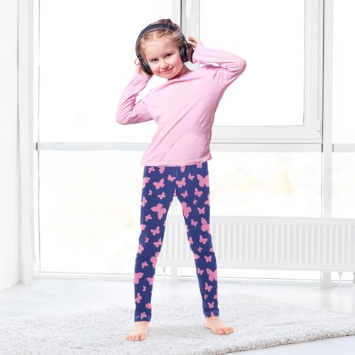 Navy Blue Butterfly Girls Leggings,Workout Leggings for Girls Toddler Athletic Leggings Size for 3-10T4