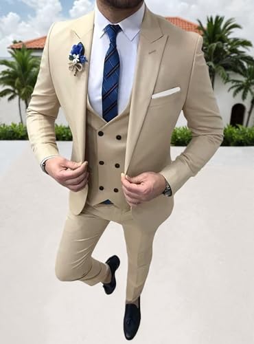 Mens Double Breasted Suit 3 Piece Slim Fit Tuxedo Suits for Men Formal Wedding Business Prom Dinner Party Set Outfits3