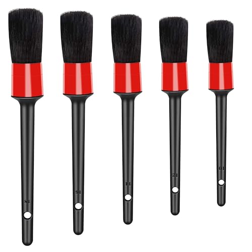 Auto Detailing Brush Set, 5 Pcs Car Detailing Brushes, Car Detail Cleaning Brushes Kit for Car Exterior, Interior, Air Vents, Dashboard, Emblems, Engine, Wheel