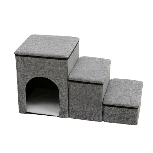 ZERONOWA ドッグステップ ペットステップ 犬用階段 折りたたみ式 収納型 3段 踏み台 (グレー)