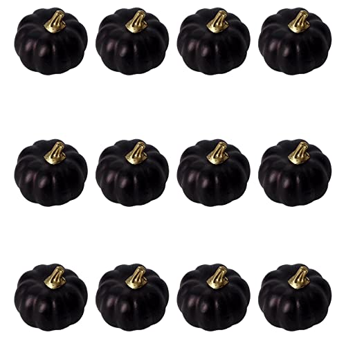 12Pcs Black Artificial Pumpkins Bulk Autumn Decoration Set,Thanksgiving Pumpkin Decorations,Decorative Pumpkin Faux Harvest Fake Mini Foam Pumpkins for Crafts,Fall,Wedding,Home Halloween Party Decor - Image 2