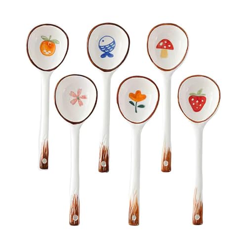 FYUEROPA Ceramic Soup Spoons Set Asian Spoons Chinese Japanese Tablespoon for Ramen Pho Wonton Dumplings Miso - Set of 6