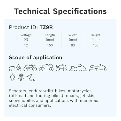 Image of Bosch M6 TZ9R AGM Bike Battery - Lead-acid Battery for Two-Wheelers - Spill Proof, with Enhanced Cranking Power and Zero Maintenance - 12V, 8A /h Rate - ‎150 x 83 x 106mm