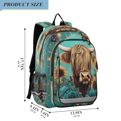 Kids Backpacks School Daypack College Bag Bookbag for Boys Girls Highland Cow Butterfly Rose2