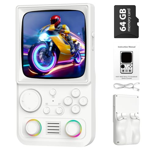 Image of R36TMAX Retro Gaming Console Handheld - 4.0 inch IPS Screen,64GB Retro Handheld Game Console, 5G WiFi Online Play, RGB Joystick,4000mAh Portable Retro Game Console -Classic White