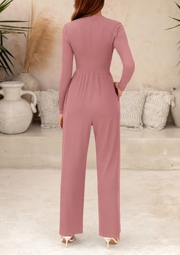 PRETTYGARDEN Jumpsuits For Women Dressy Fall Fashion Clothing 2025 Long Sleeve Mock Neck Date Night Rompers Business Outfits