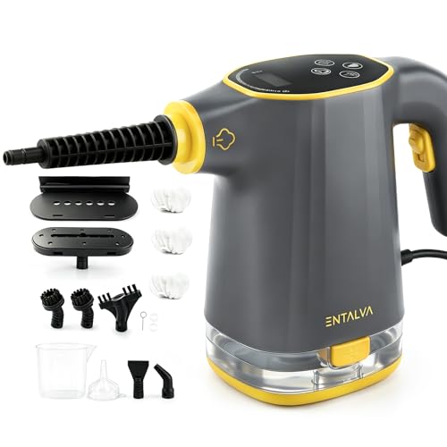 Entalva Handheld Steam Cleaner,15pcs Multi-Purpose Pressurized Steamer for Cleaning, 15s Fast Heat, Portable Steam Cleaner with LED Display & Safety Lock for Home,Bathroom,Kitchen,Gray