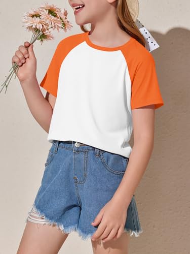 Image of Imily Bela Kids Girls T Shirts Casual Raglan Short Sleeve Crewneck Color Block Summer Tees 5-14 Years