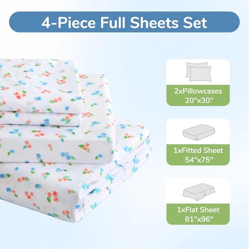 Image of MUXHOMO Full Size 4 Piece Sheet Set, Soft & Breathable Sheet Set for Bedroom with Deep Pocket Up to 16 inch, Wrinkle-Free & Cooling Bed Sheet with Flat Sheet, Fitted Sheet & Pillowcases - Bicolor Floral
