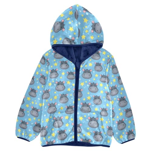 Cute Hippos Toddler Fleece Jacket Baby Boys Hooded Zipper Long Sleeve Thick Warm Outerwear 3-10 Years
