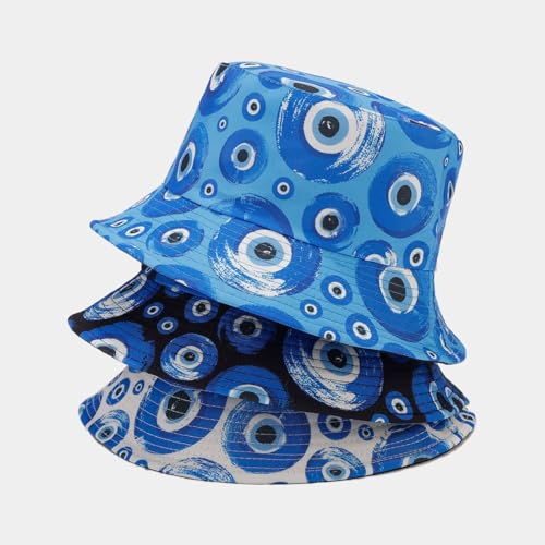 Image of Quanhaigou Bucket Hat for Men Women,Packable Reversible Printed Sun Hats,Fisherman Outdoor Summer Travel Hiking Beach Caps (White Eyes)