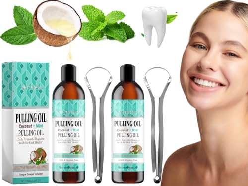 Olio di Collutorio per Schiarire I Denti,2pcs Olio Sbiancante,Collutorio All'Olio di Cocco,Collutorios Sbiancante Naturale,Olios di Cocco All'Olio di Coccos & Olios di Menta Piperita