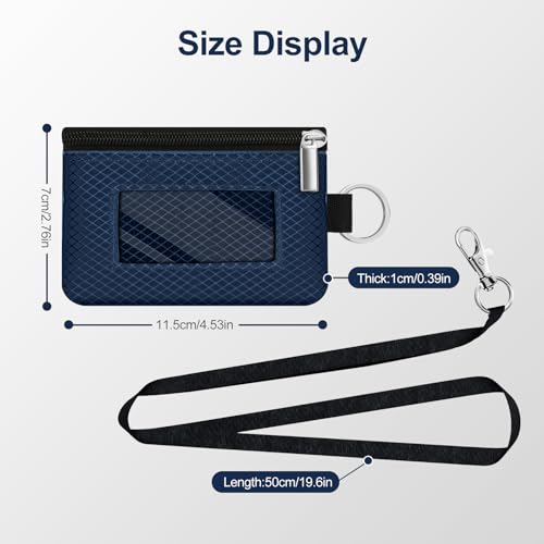 Image of Minimalist RFID Blocking Small Wallet with ID Window,WaterResistant Zip Id Case Wallet with Lanyard Keychain for Cards,Cash,Travel,Women,Men (Dark blue)