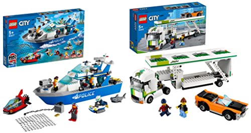 Image of LEGO Patrol Boat 60277+City Car Transporter 60305 - (Set of 2 Toys)