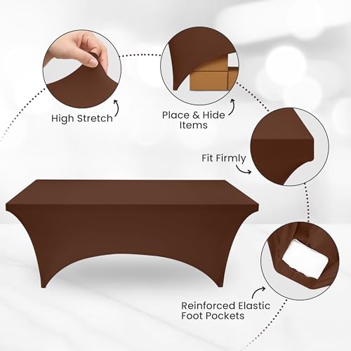 Image of Utopia Kitchen Spandex Tablecloth 1 Pack [6FT, Light Coffee] Tight, Fitted, Washable and Wrinkle Resistant Stretch Rectangular Patio Table Cover for Event, Wedding, Banquet & Parties[72Lx30Wx30H Inch]