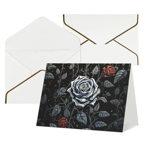QMNSEHF 無地グリーティングカード 封筒付き Thank YouCard ローズ ゴシック Happy Birthdayカード 女性用 男性用 クリスマス ハロウィン 結婚式 ブランク ノートカード あらゆる機会 グリーティングカード 4x6