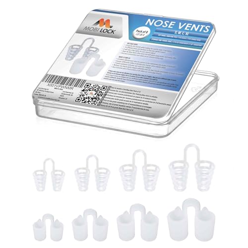 Nose Vent Sinus Relief Dilator (Pack of 8 Various Sizes) - A Simple Solution for Nasal Snorers - Reusable Snoring Device to Enjoy a Peaceful Night's Sleep - by Mobi Lock
