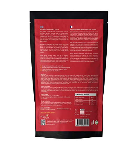 Premium Seed & Fruit Mix for All Large Parrot, African Greys, Senegals, Amazons, Eclectus, Small Cockatoos,Conures, Caiques & Exotic Birds (1000g)