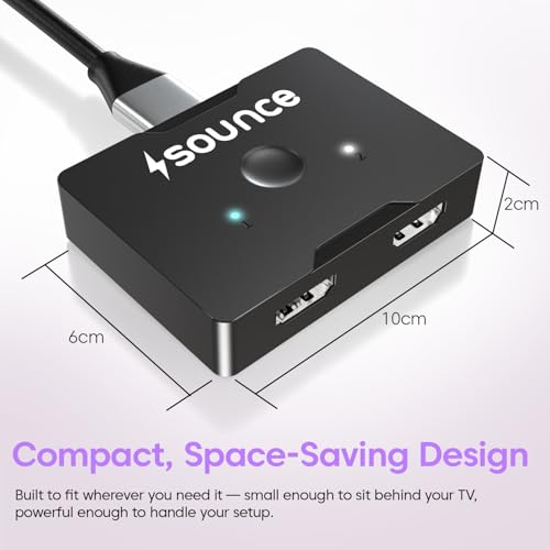 Image of Sounce Premium High-Speed Bi-Directional HDMI 2.0 Switch 2 in 1 Out 4K 60Hz Splitter Supports 3D HDCP 2.2 for PS5 PS4 Xbox Series X /S Blu-Ray Player TV Stick HDTV Projector and PC Monitor Black