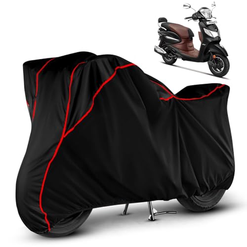Image of Heavy Duty Waterproof Scooty Cover for Hero Pleasure Plus | All Weather Protection from Rain, Dust, Sun & Scratches | Universal Fit for All Bike & Scooty | Black Red Piping | Pleasure Plus Cover