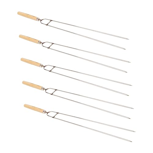 DECOMELODY 5Pcs Stainless Steel Bbq Forks with Handle Non Magnetic U Shaped Roasting Needles for Chicken Wings Lamb Legs Durable Bbq Tools for Grilling Outdoor Cooking