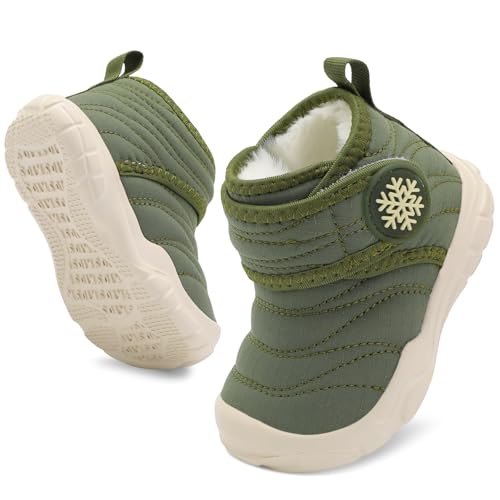 BARERUN Girls Boys Kids Faux Fur Boots Furry Fuzzy Fluffy Warm Winter Snow Boots Flat Shoes Outdoor Indoor Walking Shoes Green Baby Shoe Size 18-24 Months