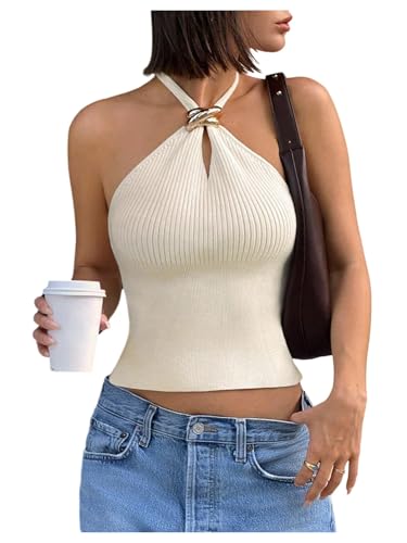 Verdusa Women's Cut Out Ribbed Halter Tops Summer Sleeveless Slim Fit Going Out Tops