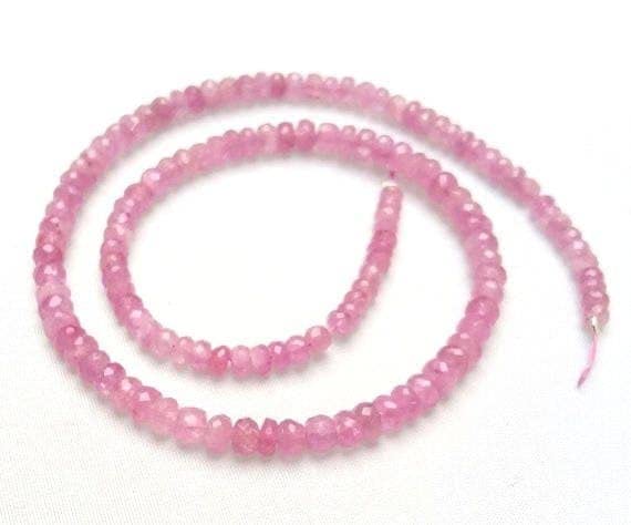 Saphir rose facetté en perles de 3-4 mm pour création de bijoux uniques sur fil de 30 cm E0007