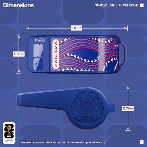 Image of SANDISK 128GB USB-C Flash Drive, FIFA World Cup 2026 Edition - Up to 300MB /s Transfer speeds, USB 3.2 Gen 1, USB Type-C - Blue, USA - SDCZIA-128G-G46B