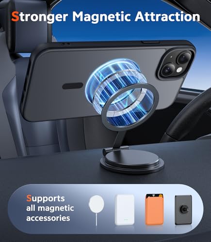 Image of FNTCASE for iPhone 15 Case Matte: iPhone 14 /13 Case Magnetic Phone Cases with Screen Protector Compatible with Magsafe Slim Anti Yellowing Rugged Protective Translucent Cell Cover (C-Black)