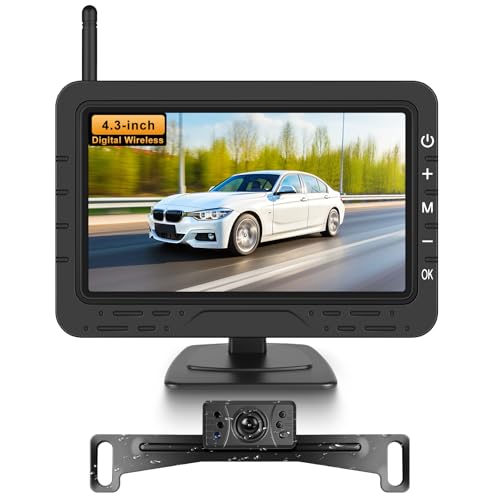 Image of Wireless Backup Camera for Car Digital Stable Signal Easy Install, 4.3 Inch Monitor System Customizable Parking Lines Night Vision Rear View Camera for Car Truck,Trailer, Pickup