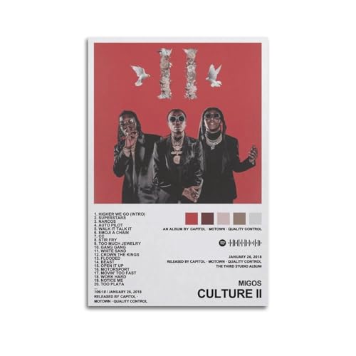 JTFCKH Migos – Impression sur toile décorative murale avec signature de Culture II - Décoration murale sans cadre pour salle de classe, chambre à coucher - 20 x 30 cm
