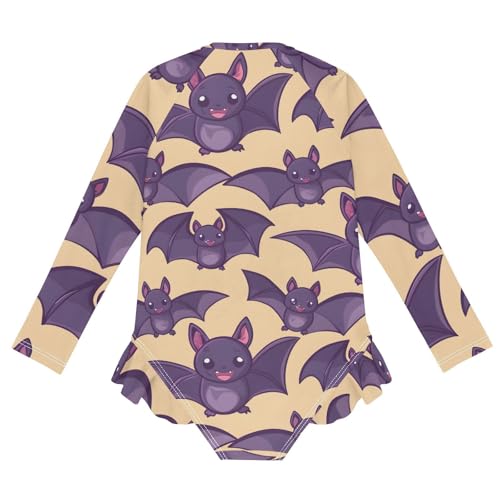 Girls One Piece Swimsuits Long Sleeve Swimsuit Zipper Bathing Suits Purple Bat Pattern2