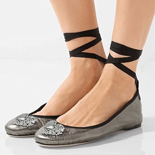 XYD Women Adorable Ribbon Lace Up Ballet Flats with Heart Shaped Rhinestones Decor Closed Round Toe Comfort Outdoor Dress Shoes for Lady Girl4