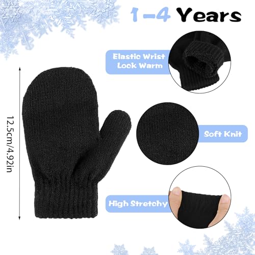 2 Pair Baby Mittens Black Winter Warm Elastic No Scratch Soft Gloves Breathable Toddler Mittens for Boys Girls Kids2