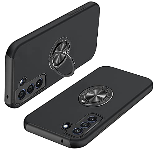 Galaxy S21 ケース リング付き pc+tpu 耐衝撃 一体型 携帯カバー ギャラクシーS21 5G SCG09/SC-51B ケース 指紋防止 360°回転 スタンド機能 車載ホルダー対応 人気 衝撃吸収 傷つけ防止 ケース ブラック