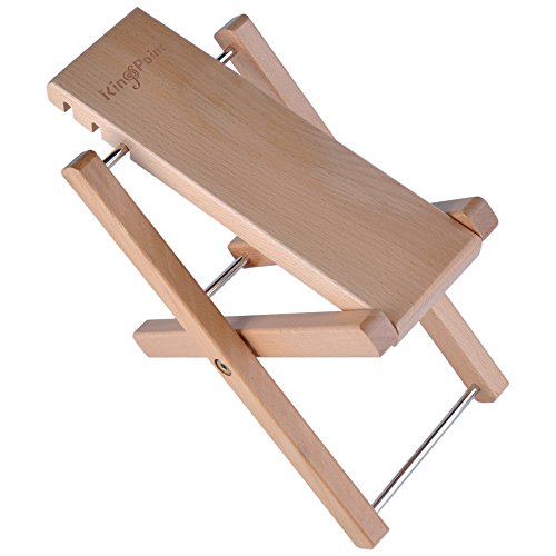 Reposapiés de madera dura para guitarra de KingPoint, con tres niveles de altura ajustables, madera natural