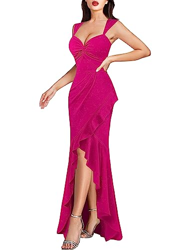 VFSHOW Womens Sexy Sweetheart Neckline Backless Ruched Ruffle Slit Formal Prom Evening Maxi Long...