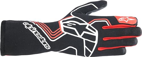 Alpinestars Driving Gloves, Tech-1 Race V4, SFI 3.3/5, FIA Approved, 2 Layer, Aramid/Silicone, Elastic Cuff, Black/Red, Large, Pair