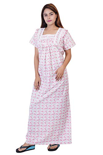 Image of Women's Cotton Block Print Knee Length Nighty