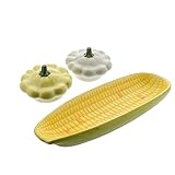 Servette Home Novelty Ceramic Vegetable Salt and Pepper Shakers Set and Corn Dish - Squash and Dish
