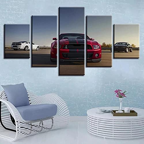 Tableau multi panneau 5 parties de voiture de sport rouge YUANJUN avec cadre - 3