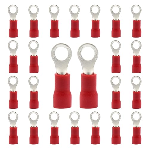 CEEYSEE 100 Pezzi Anello Capocorda Elettrico Terminale Connettori Elettrici Diametro Foro M4 Crimpare Connettori – Per Cavi Da 0,5 – 1,5 mm² (Rosso/YPRH4)