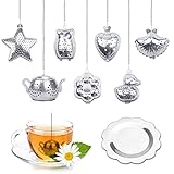 TsLinc 8pcs Loose Leaf Tea Infuser with Chain and Drip Trays Stainless Steel Tea Ball Tea Strainer f