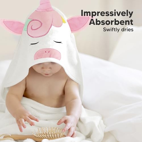 Image of KeaBabies Hooded Baby Towel for Newborn, Baby Bath Towels (Unicorn, 35x35) | Viscose Derived from Bamboo, Large Baby Towels with Hood, Boys, Girls, Toddler, Soft Absorbent Baby Bath Essentials