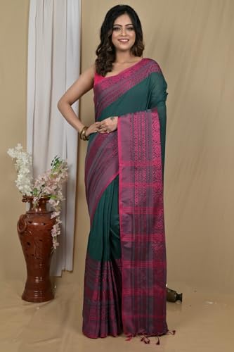Image of eC ESHA'S COLLECTION Women's Cotton Blend Begumpuri Handloom Saree With Unstitched Running Blouse Piece